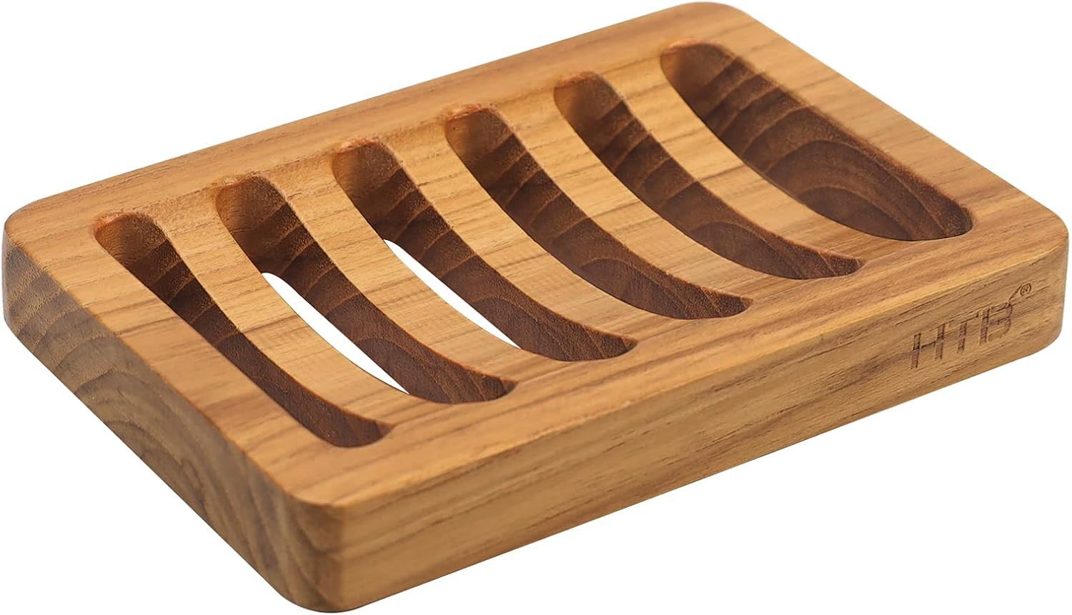 Slotted Bar Soap Holder Teak Wood by HTB, Kitchen Wooden Sponge Holder, Self Draining Soap Dish for Shower, Sink, Bathroom, Bathtub, RV