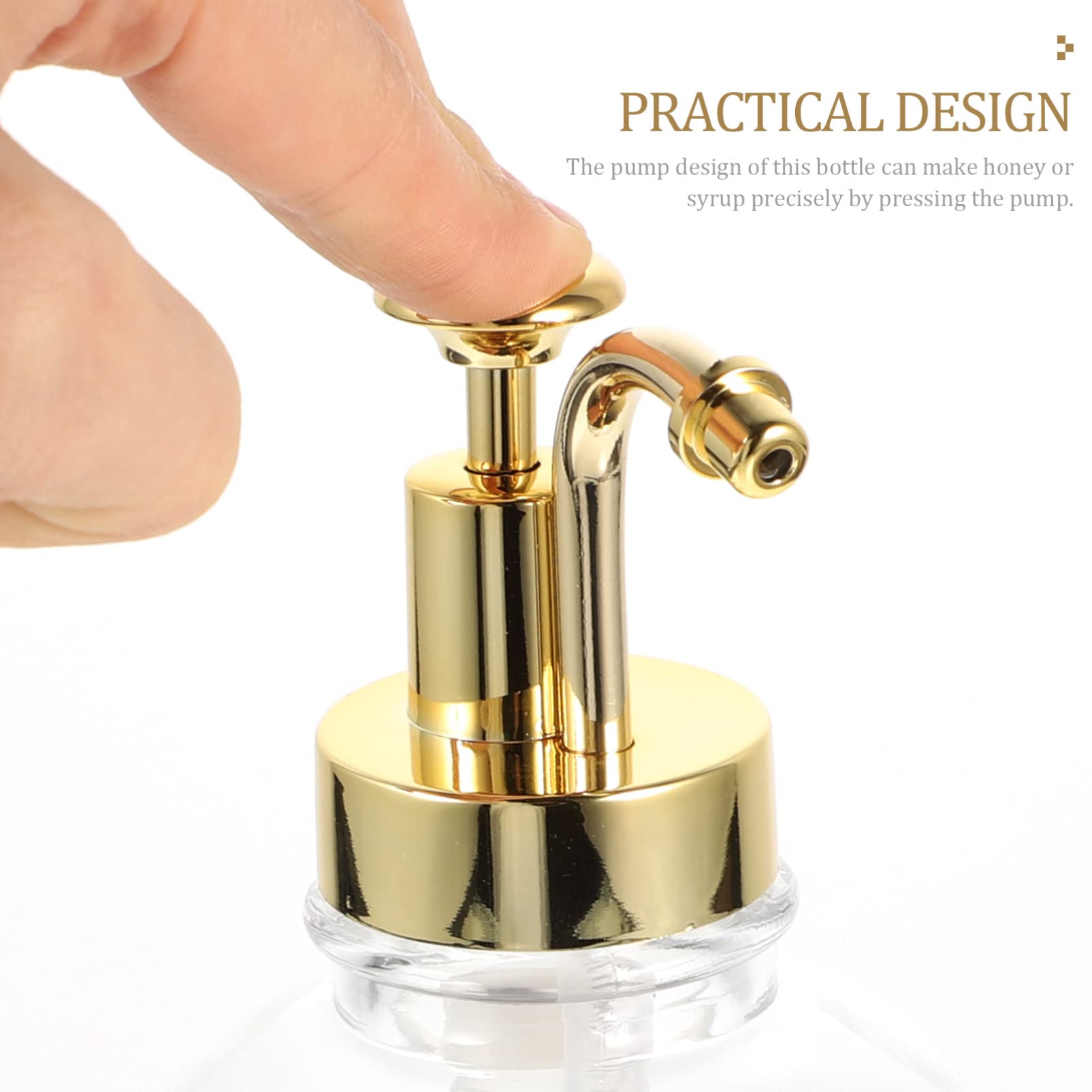Homoyoyo Botellas de Jarabe de Café de Vidrio 200 Ml Bomba Dorada y Diseño Transparente, Dispensador de Jarabe Multiusos para Cafetería y Cocina, Set de 2 Unidades Soporte y Pegatinas
