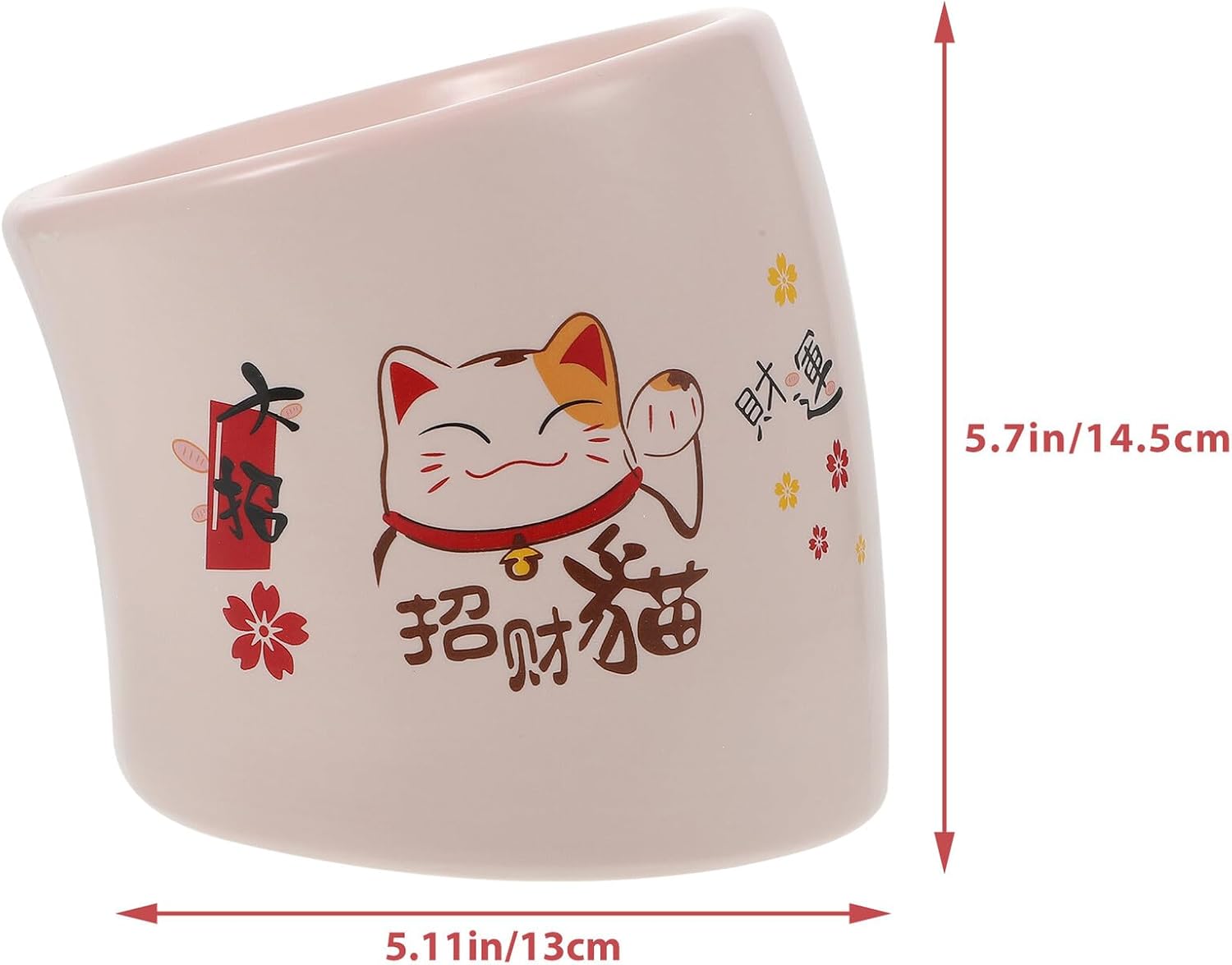 Amosfun Ceramic Raised Cat Feeding Bowl with Neck Protection, Anti-Spill Pink Pet Feeder Dish for Cats and Puppies, Elevated Water and Food Holder for Indoor Use