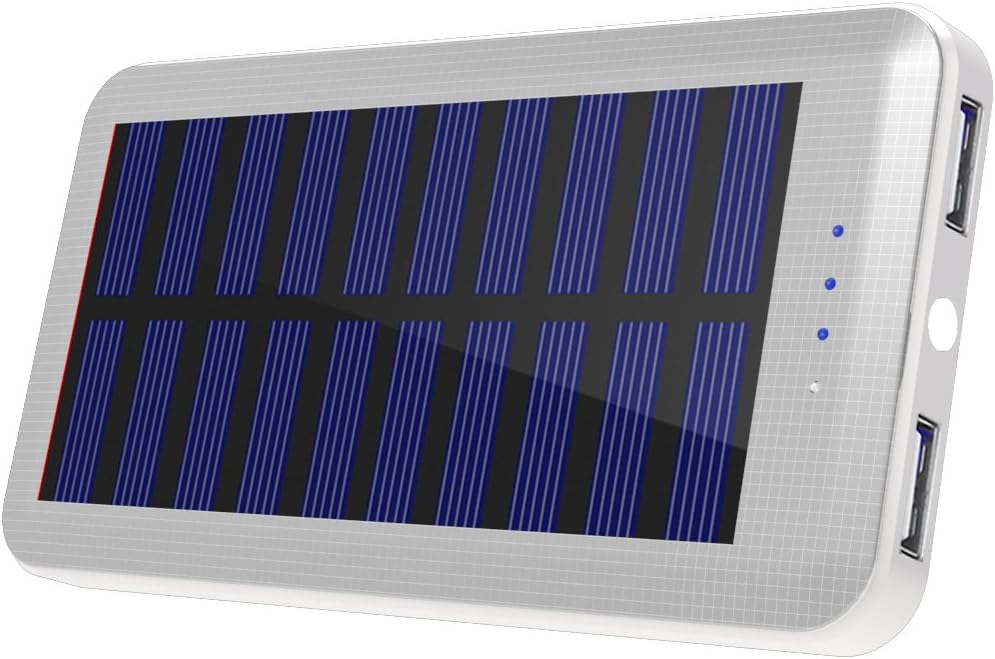 Solar Charger, Aedon 20000mAh Portable Solar Power Bank with Dual USB Output, External Battery Pack with Bright LED Flashlight for iPhone, Samsung Galaxy, iPad, GoPro Camera, GPS and More – White