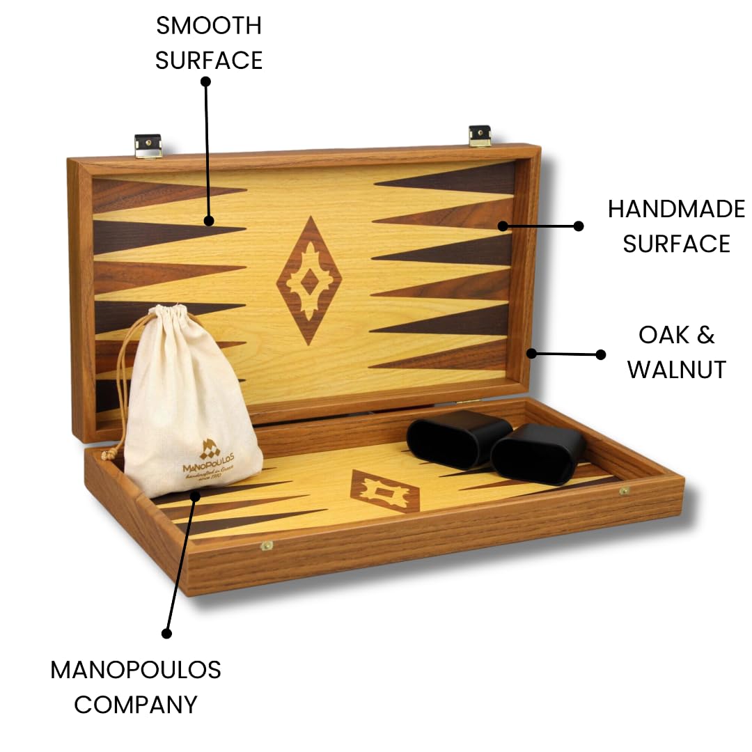 Jeu de Backgammon Manopoulos en Bois Chêne & Noyer 20 Pouce