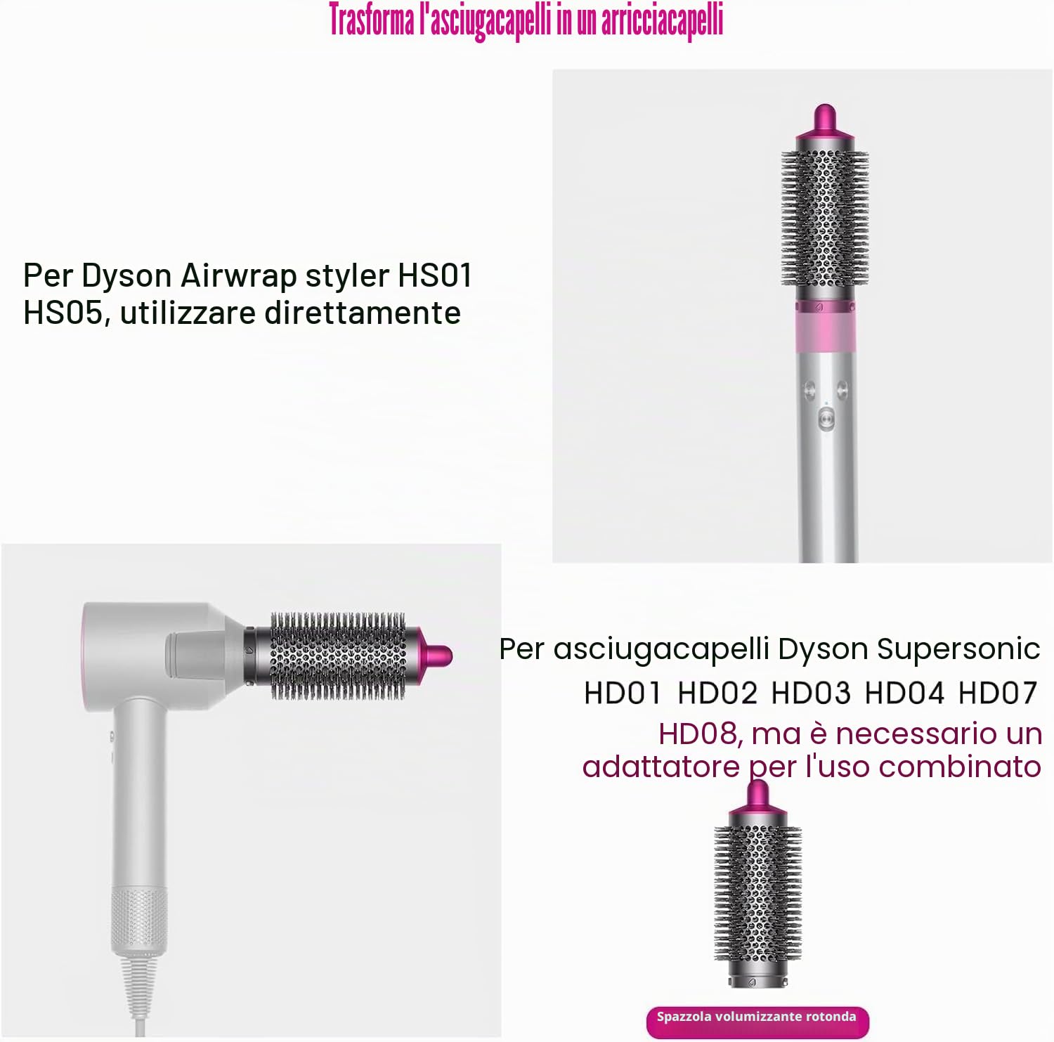 Chuancheng Kit di accessori per capelli per asciugacapelli per Dyson per Supersonic, arricciacapelli automatico, accessorio per diversi stili di capelli