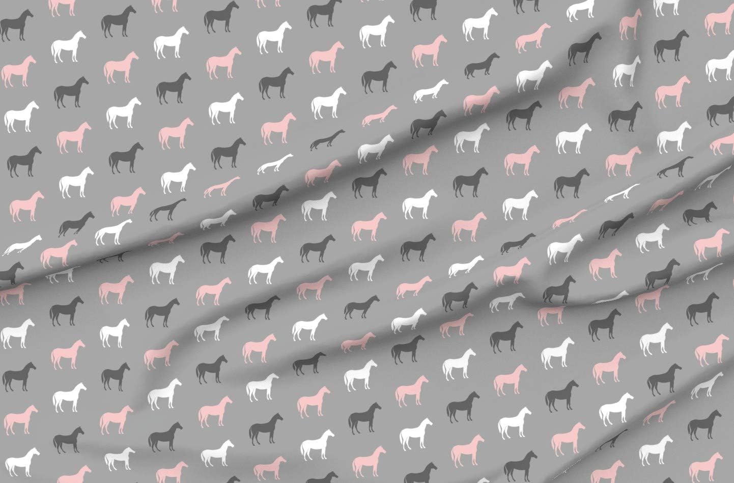 Spoonflower Fabric - Multi Horses Pink Grey Farm Horse Girl Little Arrow Printed on Minky Fabric by The Yard - Sewing Baby Blankets Quilt Backing Plush