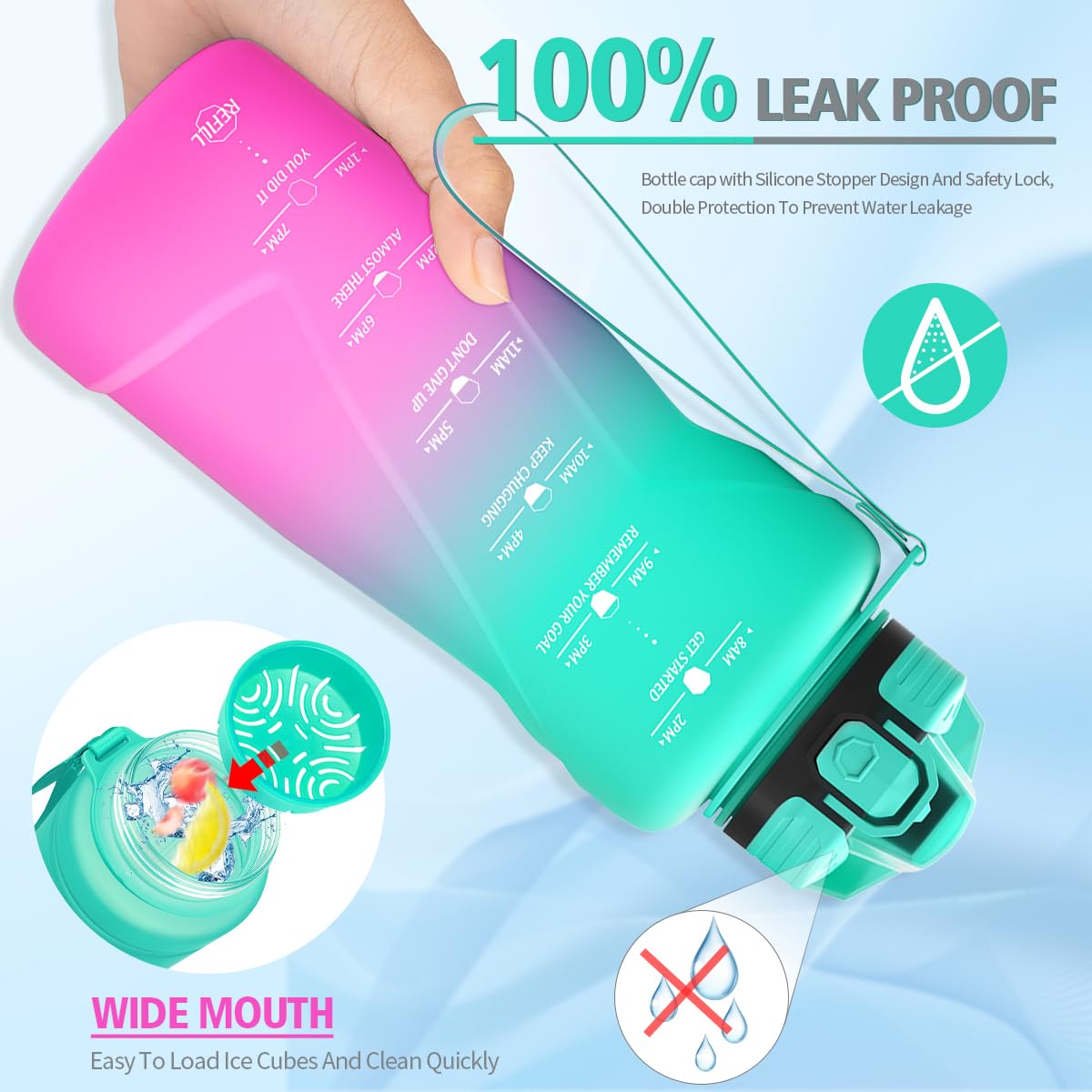 Borraccia Sportiva Motivazionale 2L - Con Indicatore Tempo E Scala, Senza BPA, Design Moderno - Foto 6