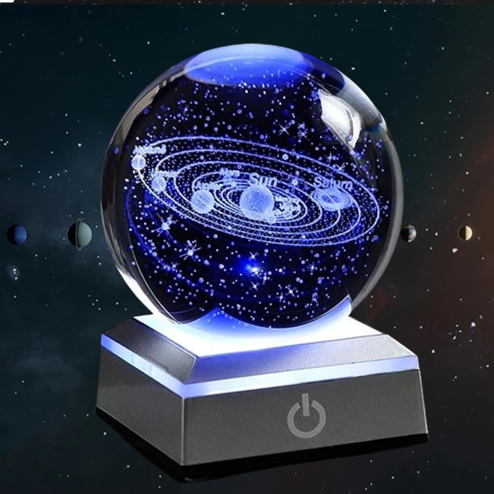 Crtivetoys 3D Solar System Crystal Ball Night Light with 6 Color LED Light Touch Base, Galaxy Planets Desk Lamp for Friends Astronomy Lover, Bedroom Home Decor