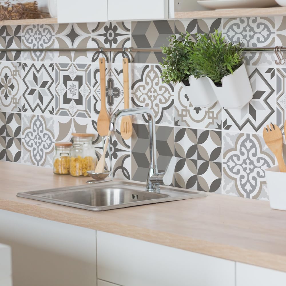 RE-COVERTILES - Adesivi per Piastrelle Bagno e Cucina 24 Pz 10x10 cm - PS00089 Decorazione murale in PVC Impermeabile mattonelle Mosaico Stile cementine Azulejos