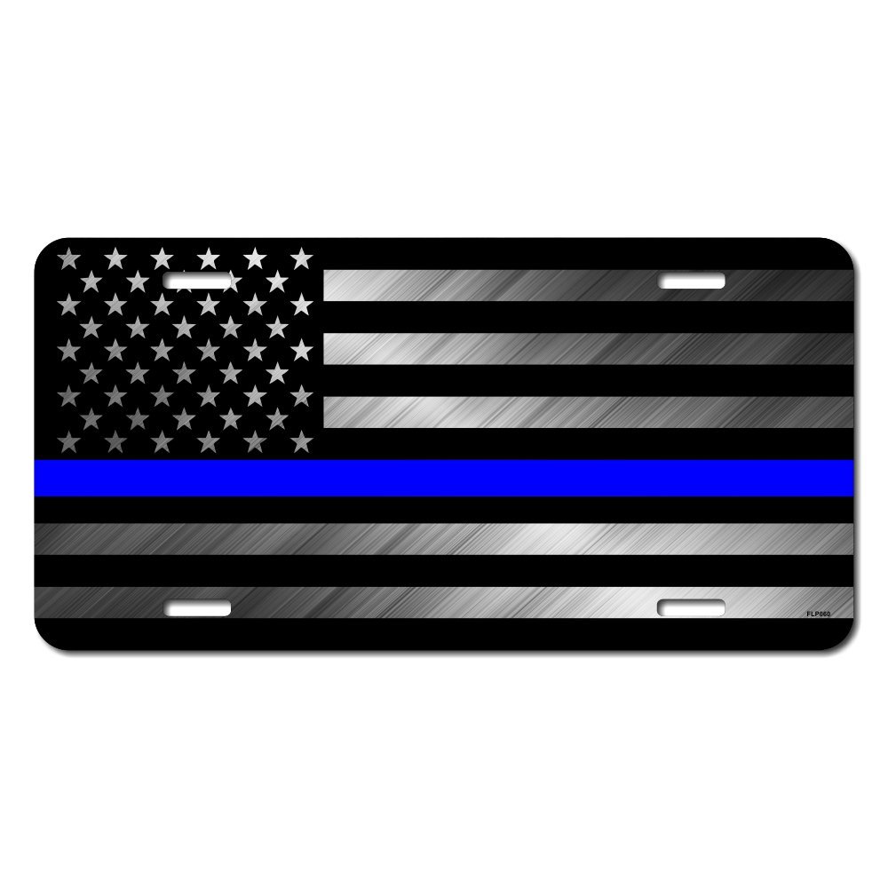 Blue Line Subdued American Flag License Plate (6