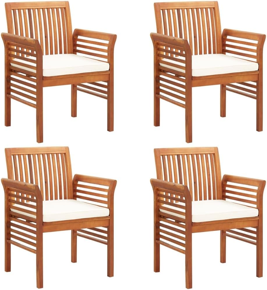 vidaXL 4X Solid Wood Acacia Patio Dining Chairs with Cushions Garden Outdoor Leisure Dining Dinner Dinette Lounge Seat Armchair Furniture