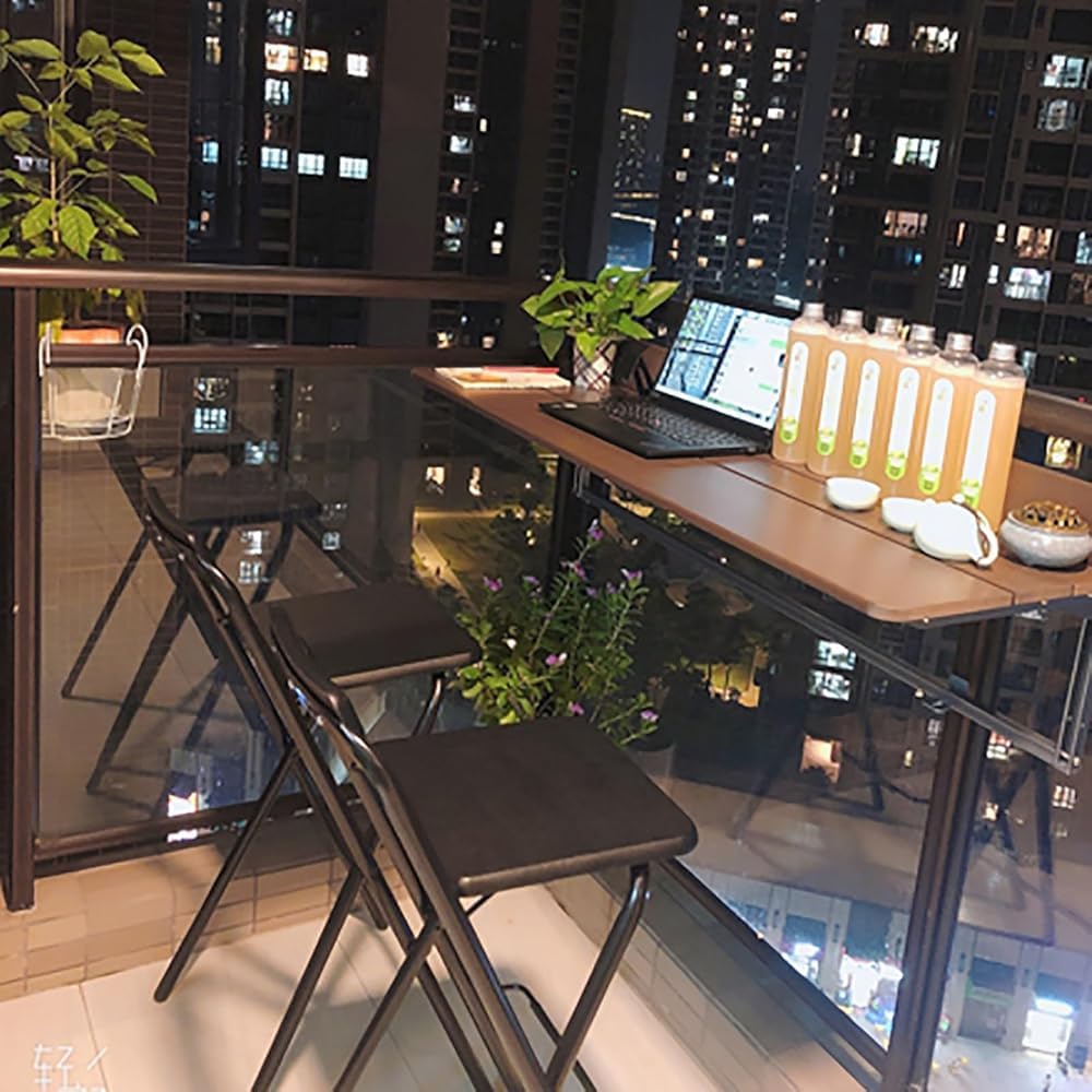 Tavolo pieghevole regolabile in altezza per ringhiere per esterni, design salvaspazio per patio e balcone