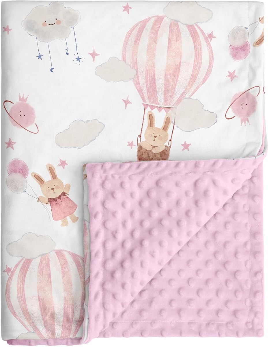 Fleece Baby Blankets for Girls & Boys, Infant Toddler Blanket | Soft Newborn Baby Minky Receiving Blanket, Dotted Backing for Nursery Crib Stroller, Double Layer, 30''x40'', Pink Bunny
