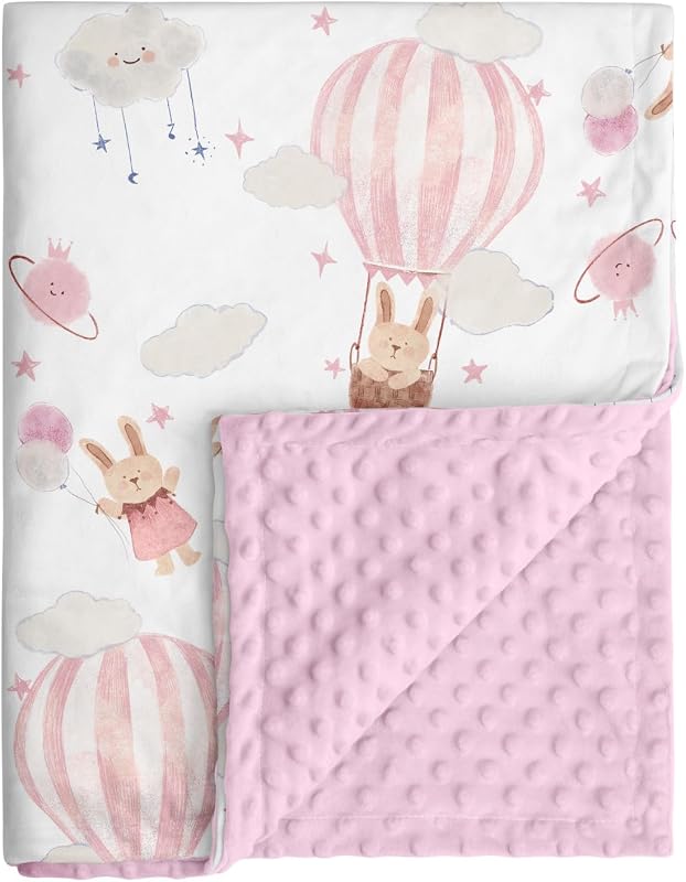 Fleece Baby Blankets for Girls & Boys, Infant Toddler Blanket | Soft Newborn Baby Minky Receiving Blanket, Dotted Backing for Nursery Crib Stroller, Double Layer, 30''x40'', Pink Bunny