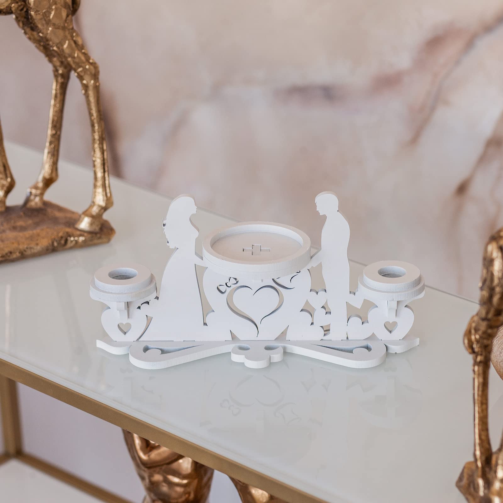 VABA Heart Unity Candle Holder for Wedding Candles for Ceremony - Candles Holder for Wedding Ceremony - Unity Candle Stand Bride and Groom Centerpiece