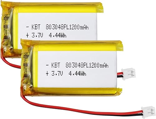 KBT - Batería LiPo 803048 de 3,7 V, 1200 mAh, paquete de 2 baterías recargables de iones de polímero con conector JST PH de 0.079 in-2 pines para