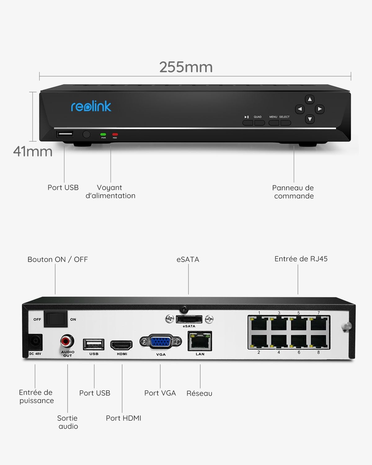 Reolink 4K PoE NVR 8 Canaux pour Caméras de Sécurité, RLN8-410 | Enregistrement de Vidéo avec Disque Dur de 2TO, Supportez 16MP/12MP/8MP/5MP/4MP HD IP Caméra, Enregistrement 24h/24