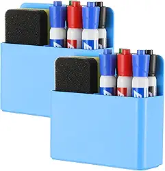 Camelmother 2 marcadores magnéticos para quadro branco apagável a seco para escritório, geladeira, sala de aula, essencial (azul)