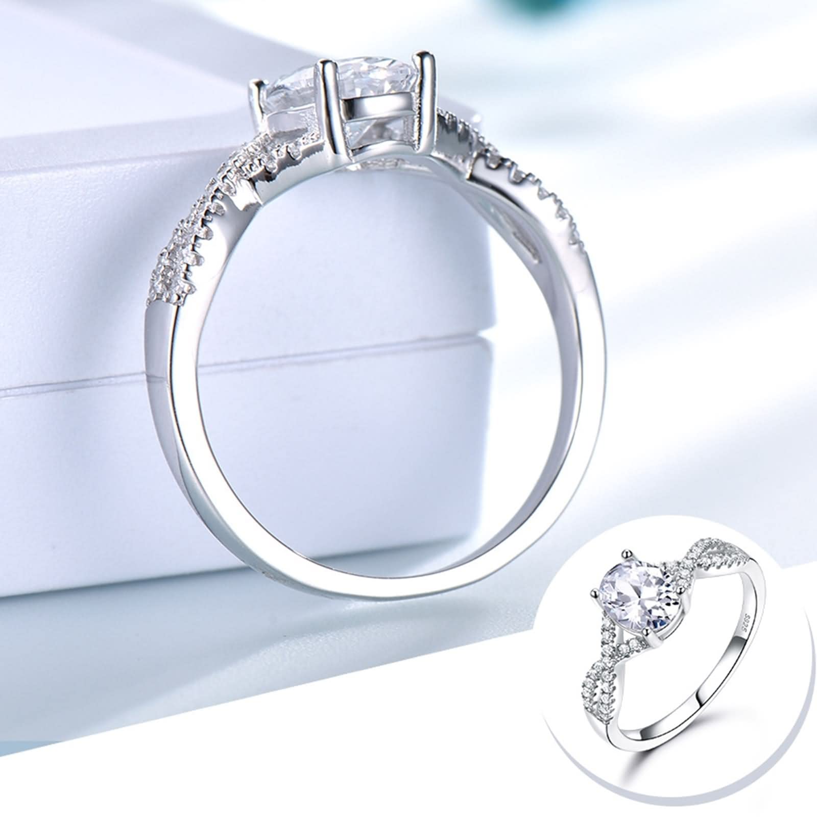 WXKAGF Eheringe Verlobung, Ringe aus 925er Sterlingsilber für Damen, einzigartig, elegant, X-Form, ovaler Zirkonia