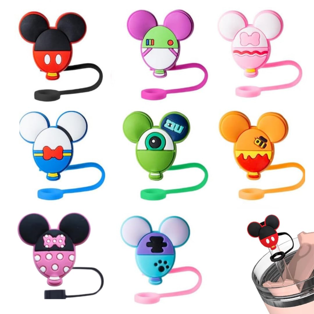 JOLLYGEM 8PCS Funny Mice Straw Covers for Stanley Cups –10mm Silicone Toppers, Fits Stanley 20, 30 & 40oz Tumblers, Dust-Proof, Reusable, Perfect for Kids' Bottles – Fun Birthday and Christmas Gifts
