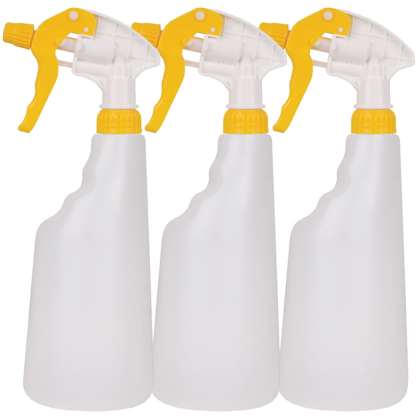 3 x Yellow 750ml Heavy Duty Empty Plastic Water Trigger Spray Bottles for Household Gardening, Plant Watering, Car Valeting & Cleaning