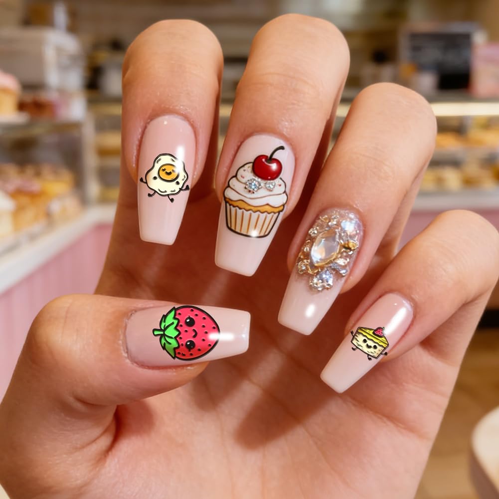 PH PandaHall 3 placas de estampado de uñas de dibujos animados, lindas plantillas de arte de uñas de postre para bebidas, cupcakes, helados, plantillas de placa de acero inoxidable con herramienta