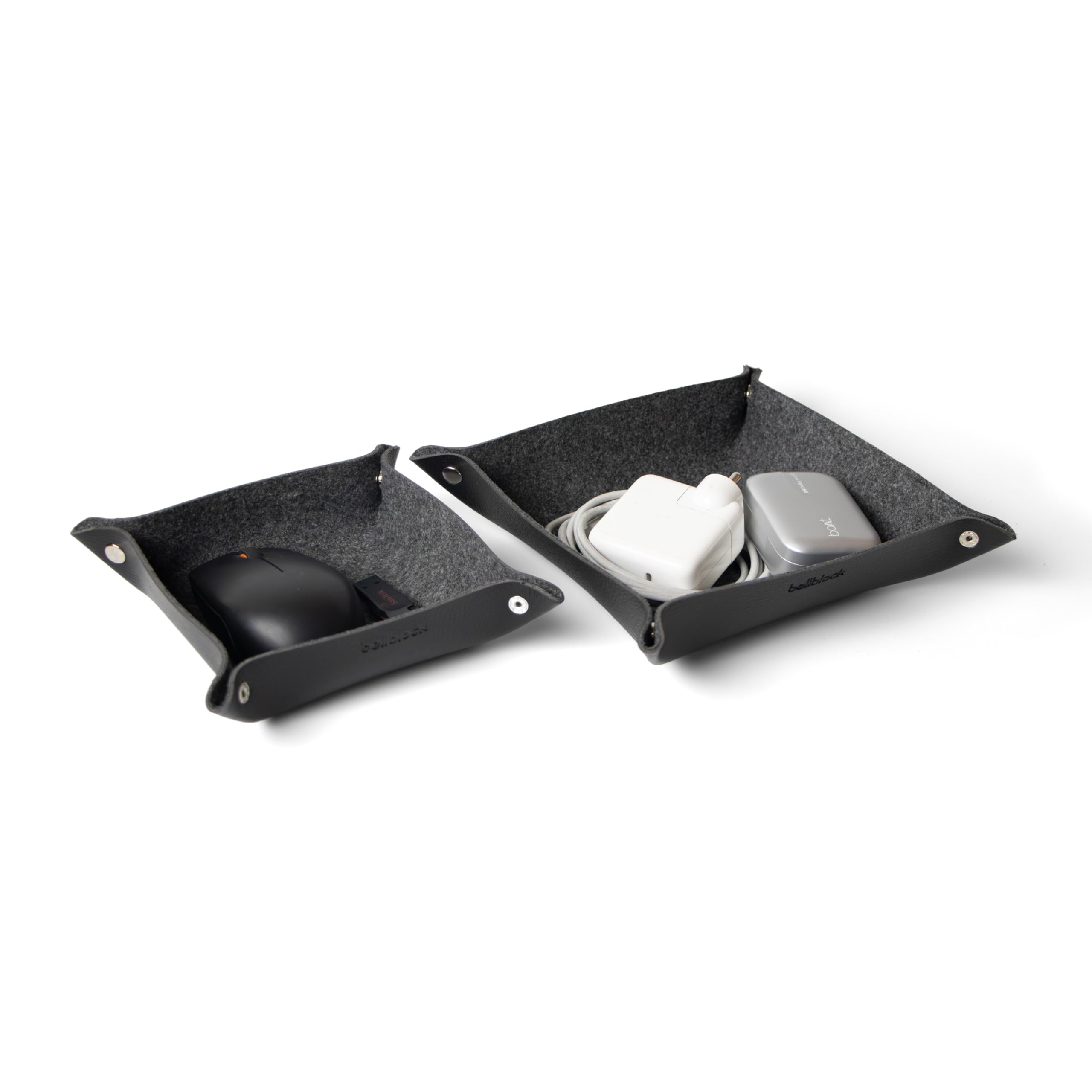 Bellblock Multi-Purpose Valet Vegan Leather Tray Organiser for Office Table/Study Table/Home/Makeup/Dressing Table | Spill-Proof | Dark Grey (Black) | 18 x 18 cm (Set of 2)