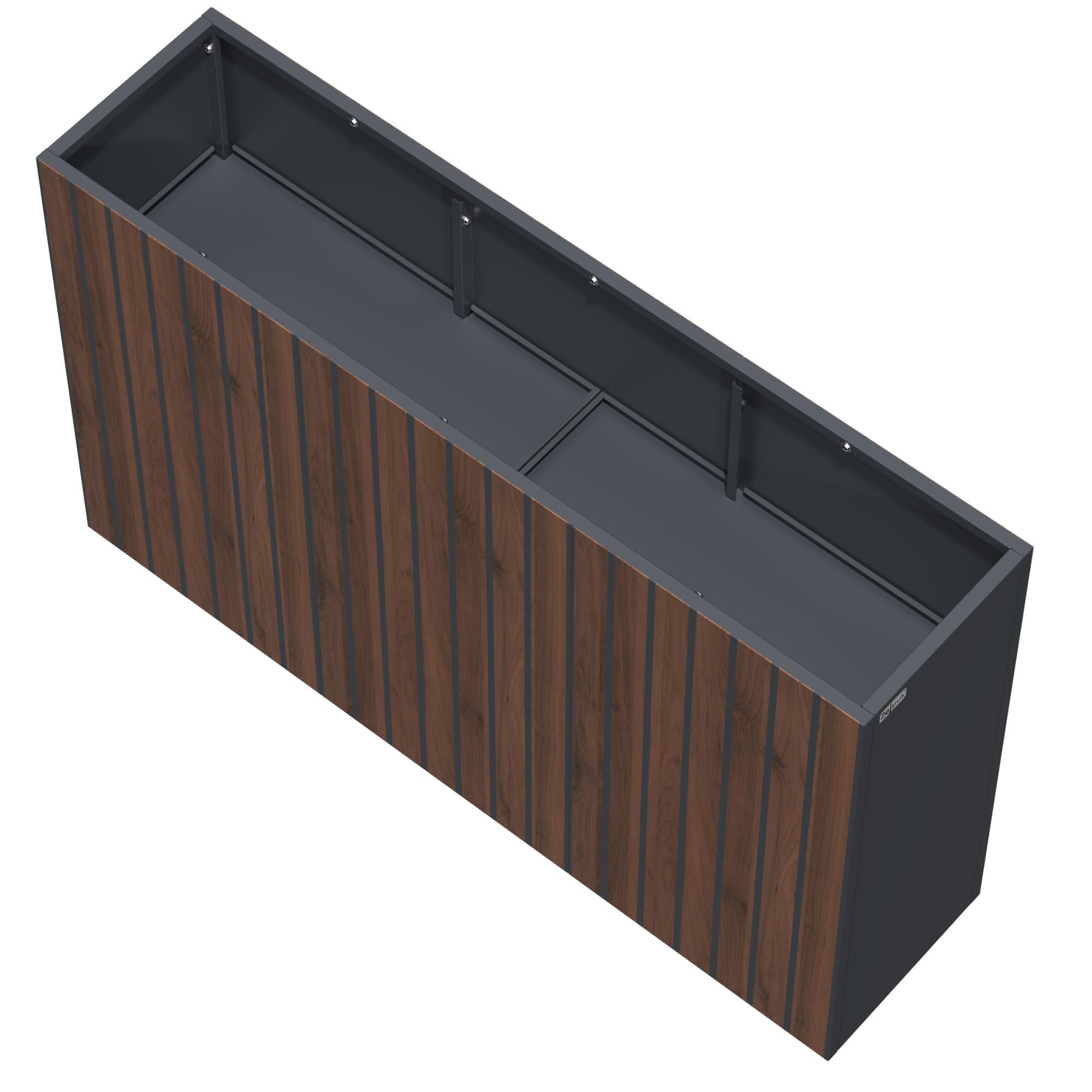 Zelsius Jardinière surélevée en acier galvanisé avec roues 120 x 30 x 80 cm | Anthracite RAL 7016 Aspect bois de noyer | Bac à fleurs, jardinière, plate-bande, potager, bac à herbes, pot de fleurs