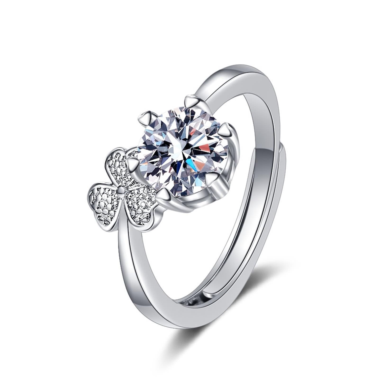 Wycian Wedding Ring Women Eheringe In Weißgold Silber 9K Labordiamant Kleeblatt mit Zirkonia Größe 45 (14.3) Modern für Mutter Weihnachten Personalisierbar