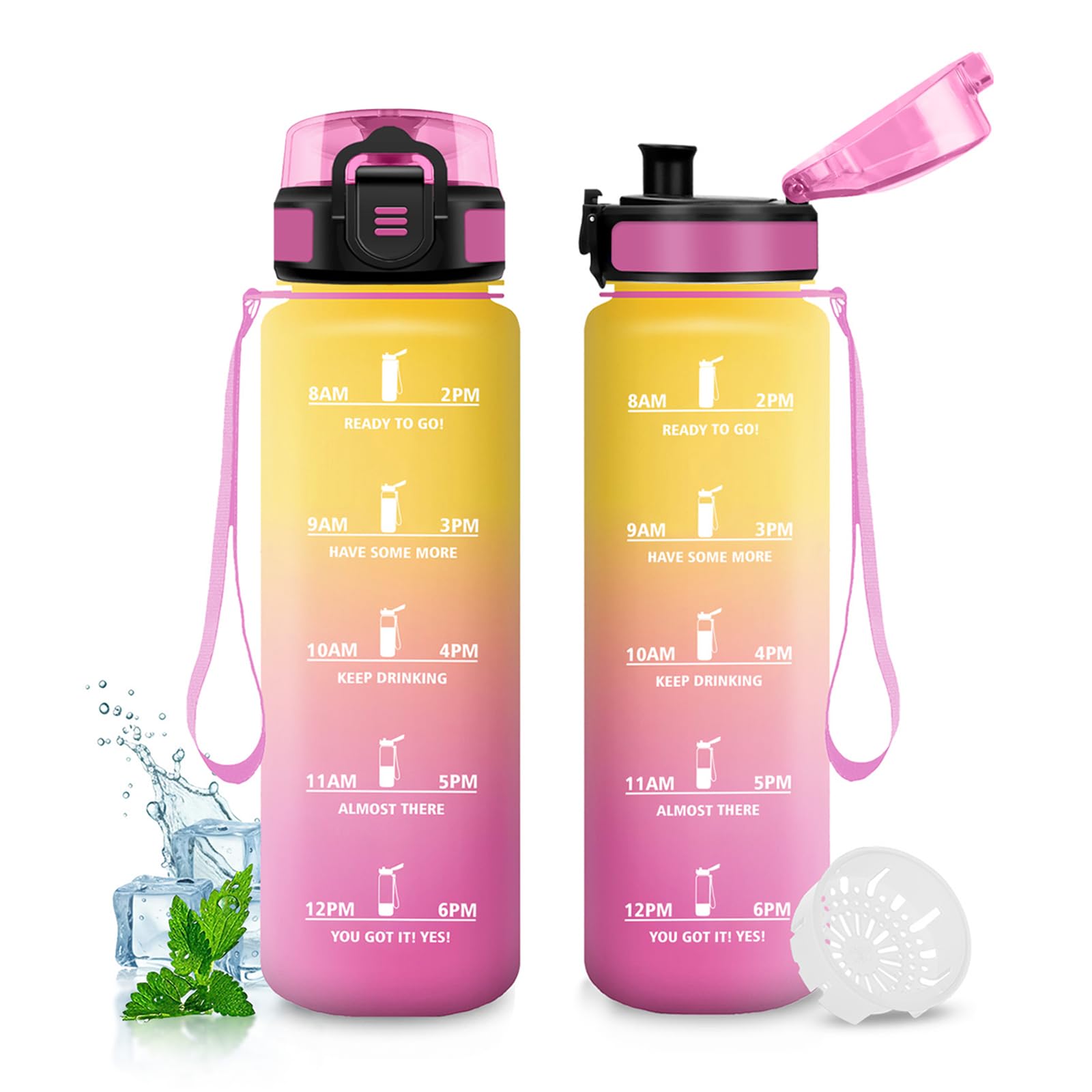 JAPORIA 1L Sports Bottle, BPA Free, Leakproof and Reusable, Motivation Water Bottle with Time Marker, Reusable Bottle for School, Sport, Office, Yoga, Camping