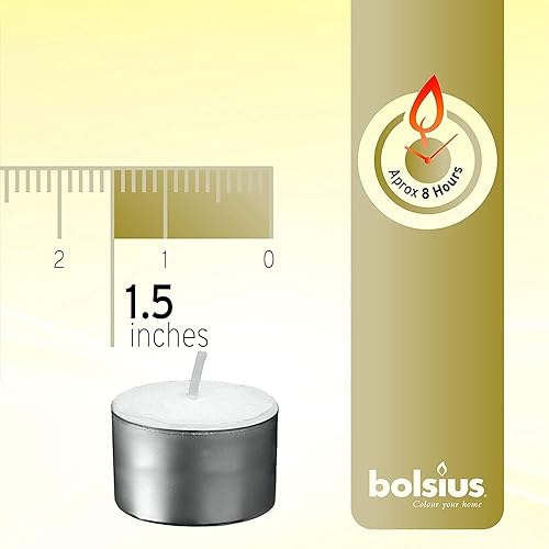 Miniatura 2 de BOLSIUS 50 velas de té sin perfume, 8 horas de tiempo de combustión, calidad europea premium, llama constante sin humo, mecha 100% algodón, cena,
