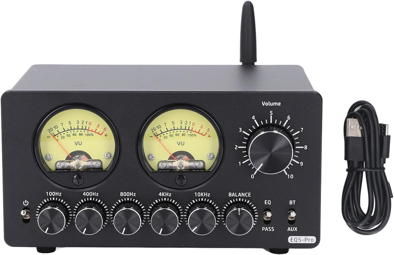 Equalizer, 5-Band Sound Equalizer Bluetooth 5.0 with Aluminium Alloy and VU Meter, EQ Preamp Equalizer for Audio Systems
