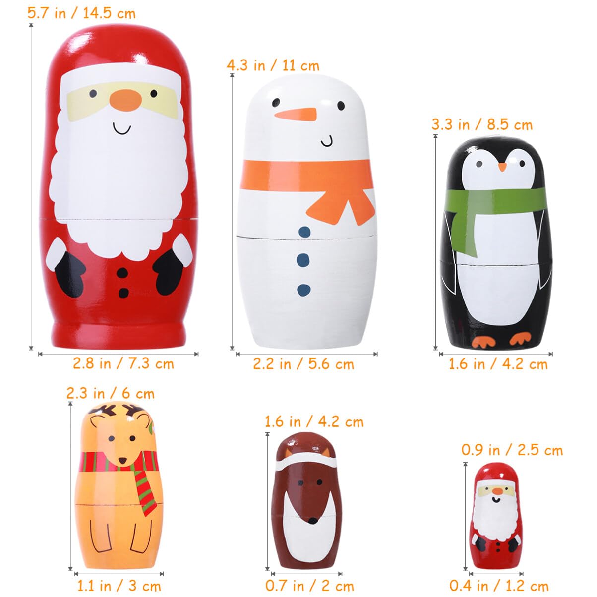 FOMIYES Russian Nesting Dolls for Christmas, Wood Nested Set, Christmas Russian Matryoshka Dolls for Kids 6pcs