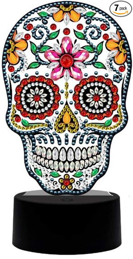 pigpigboss Skull LED Diamond Painting Night Lamp, Crystal Diamonds Dots Art Night Lamp with 7 Colors for Adults Beginner Home Room Desktop Decor