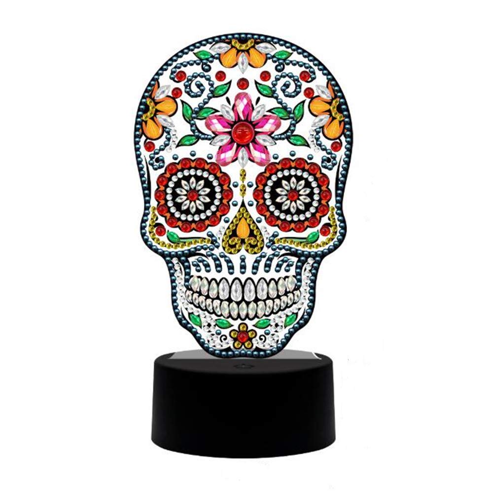 pigpigboss LED Diamond Painting Night Lamp, Skull Diamond Art Painting Night Light, Crystal Diamonds Dots Art Night Lamp with 7 Colors for Adults Home Decor