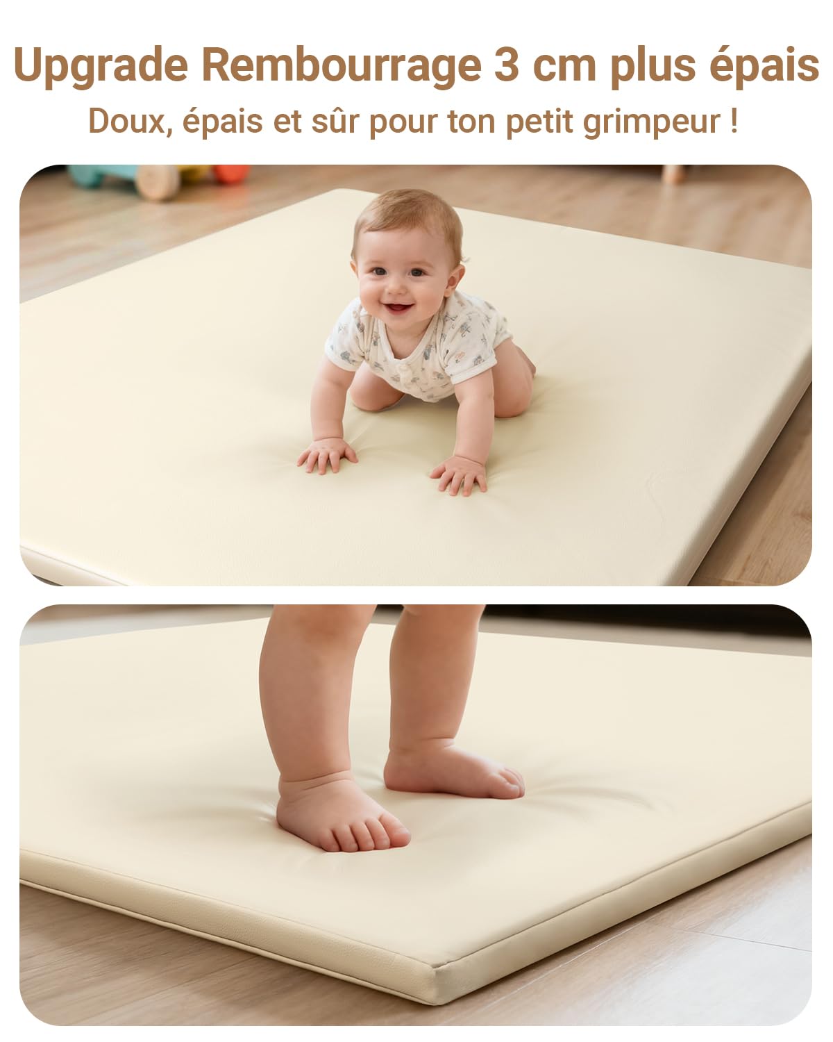 Imperméable Tapis D'eveil Bebe 127x127x3 cm, Beige Tapis de Jeux Bebe en Similicuir pour Chambre D'enfant, Dessous Antidérapant, Facile D'entretien, Tapis de Jeu pour Enfants pour Parc