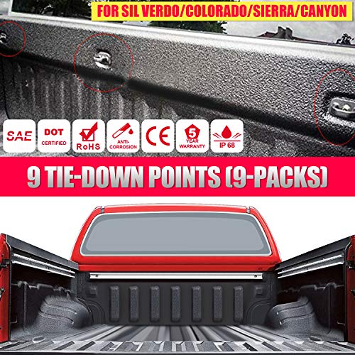 SUZCO 9 Points Truck Bed Stake Pockets Tie-Down Anchors Set Side Wall Cargo Anchor Fits 07-21 Chevy Silverado I 07-21 GMC Sierra I 07-21 Chevy Colorado I 07-21 GMC Canyon - 1,000 lbs - Thumbnail 3