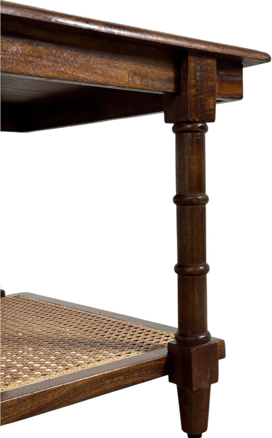 Carolina Chair & Table Chesterfield Mango Wood Coffee Table – Rectangular Natural Rattan Shelf Storage, Cane Accent Design - Handcrafted Living Room Furniture(Chestnut)
