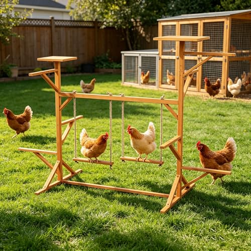 SHIYISHOPPIN Large Chicken Roosting Bars with 2 Swings Wooden Chicken Perch for Coop Let Chickens Run Play & Stay Healthy Ideal for Backyard Coops & Farms Fits 8-12 Chickens