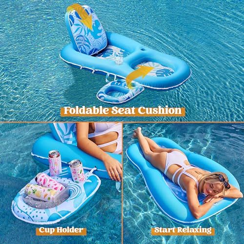 image for Sloosh Pool Floats Lounger Adult, Fabric Pool Floaties Lounge Converti