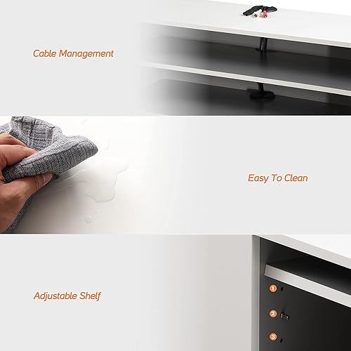 Miniatura 20 de WAMPAT Soporte de TV flotante blanco montado en la pared, centro de entretenimiento, gabinete flotante de TV, consola multimedia, gabinete de Blanco