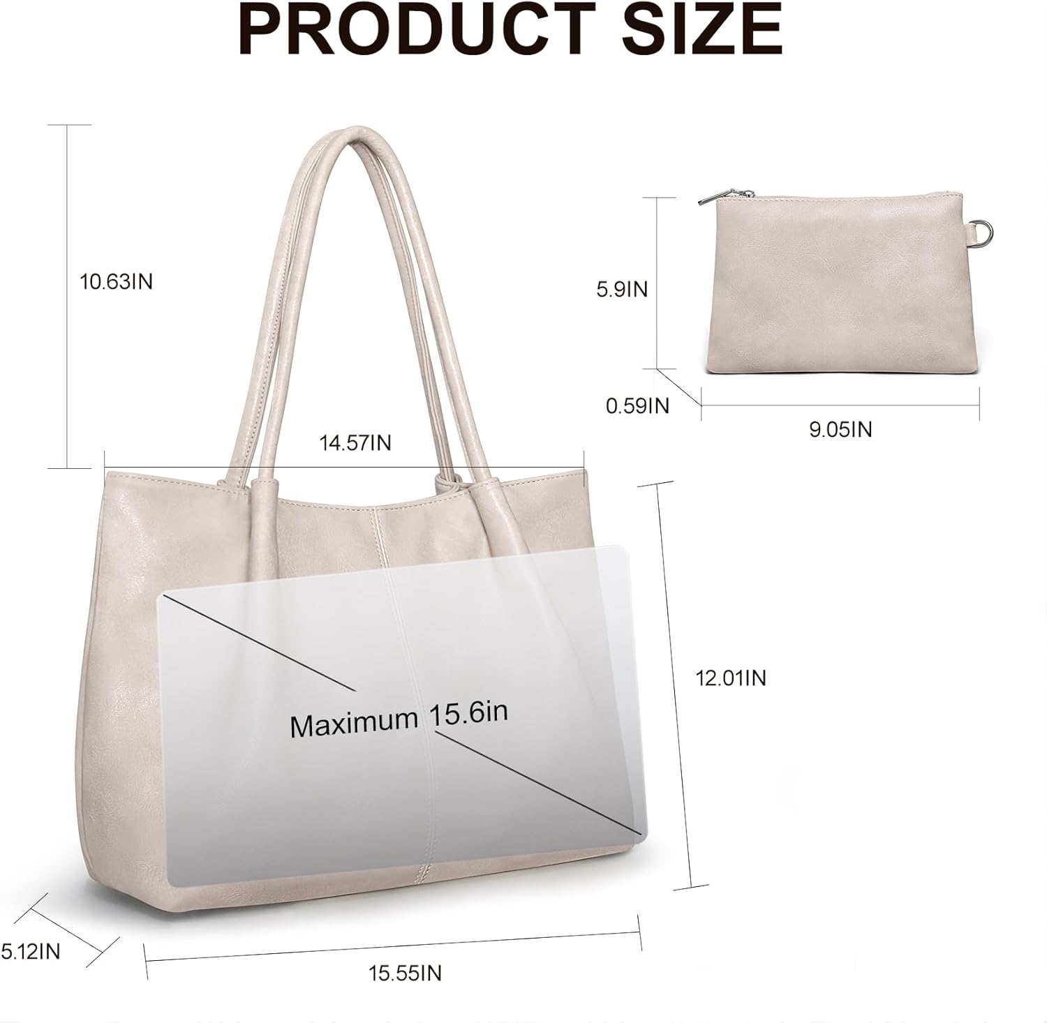 Large Tote Bag for Women Work Vegan Leather 16L Ladies Handbags Womens Big Purses Shoulder for Travel - Image 3