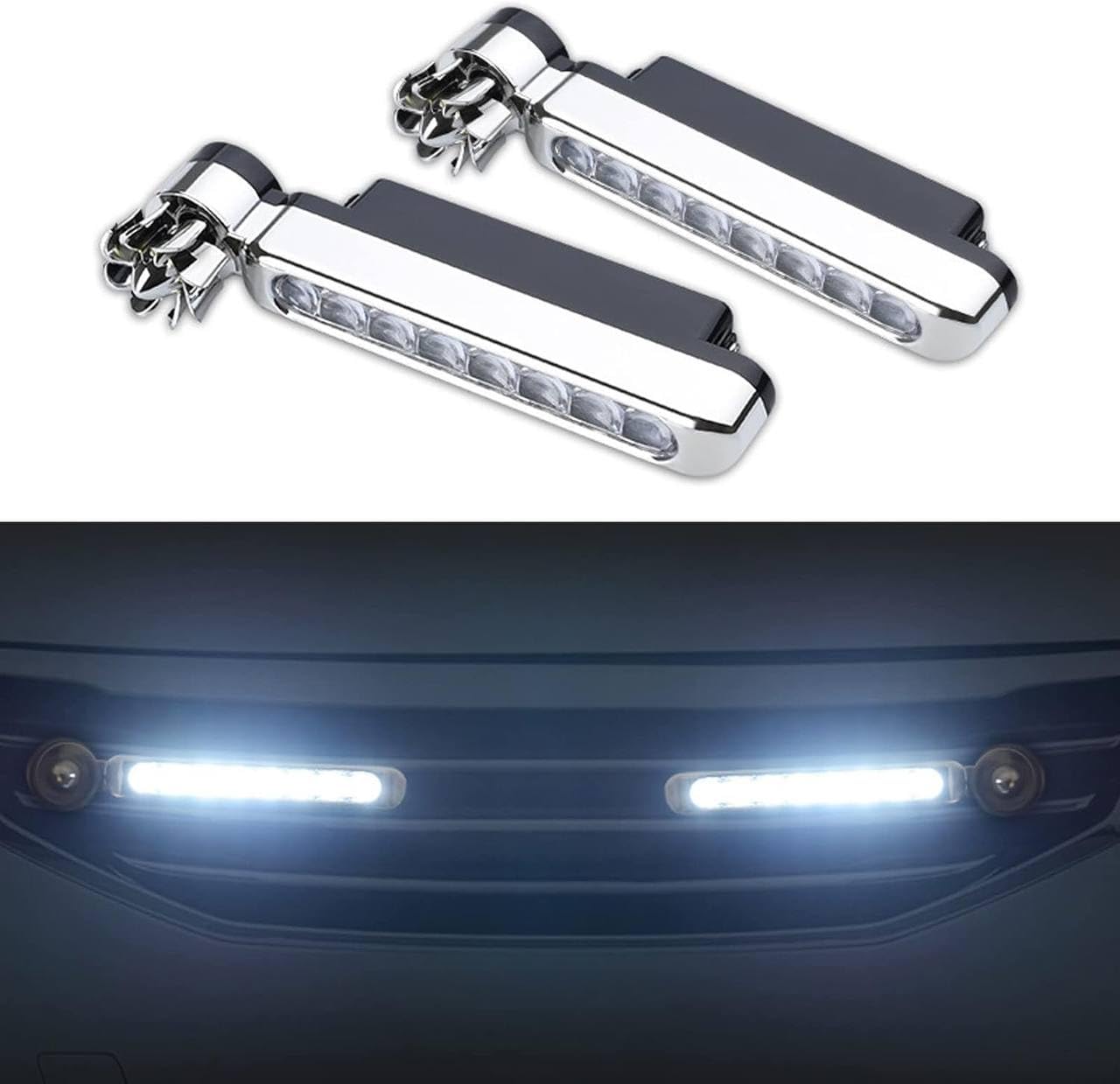 Universal Car LED Wind Energy Powered Car Exterior Daytime Light Lamp Running Light,Fog Light Headlights Decorative For All Models (Set of -2)