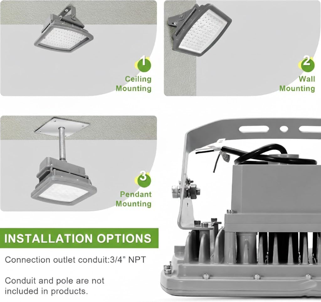 100W Explosion-Proof LED Flood Light, Class I Div 2 Hazardous Location Light, UL Listed, 100-277V, 5000K, IP66/IK09 Industrial Lighting for Gas Stations, Petroleum Refineries, Drilling Platforms