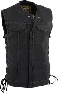 MDM3002 Men's ‘Covert’ Black Denim Club Style Vest with Side Lace Adjustment