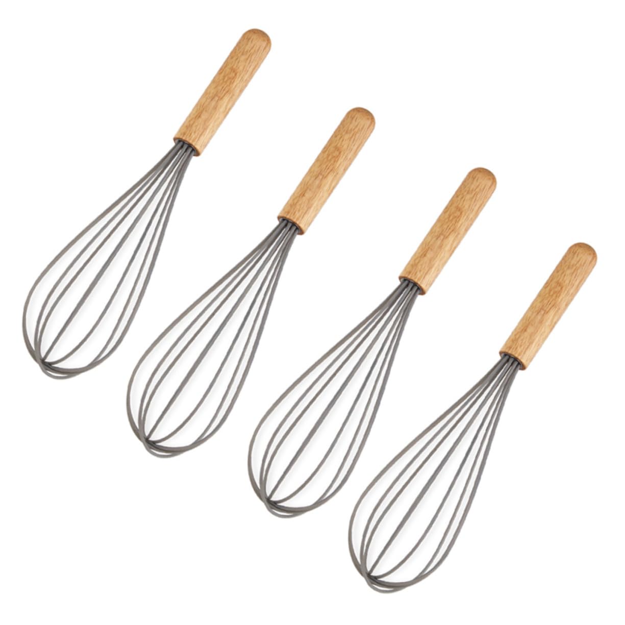 Mikinona 4pcs Wooden Handle Beater and Whisk Ergonomic Kitchen Gadget for Mixing Eggs Cream and for Baking and Cooking Non- Grip