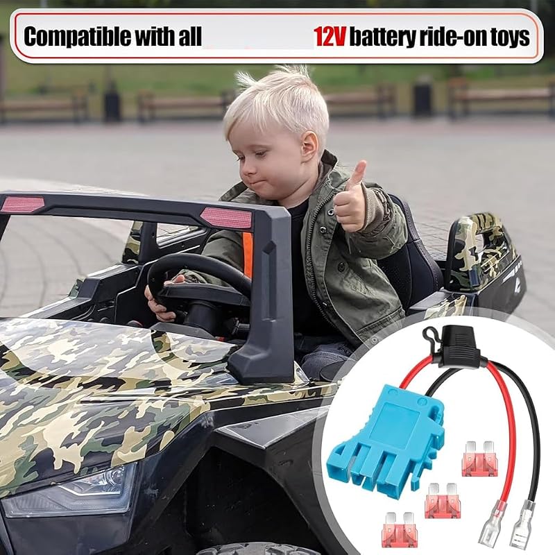 Exogio Kábelköteg Csatlakozó 12V Peg-Perego Járművekhez - 12AWG Vezeték Biztosítékkal, Akkumulátor Adapter Gyerekjárművekhez, Kék
