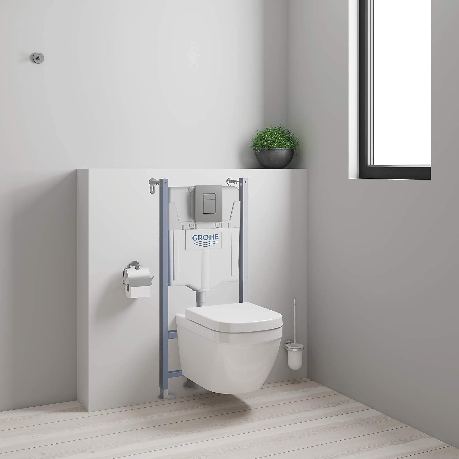 GROHE pack complet WC suspendu Solido Compact, bâti support universel, toilette et fixations invisibles, cuvette Euro Ceramic, plaque de commande, 39891000 (Import Allemagne) Blanc
