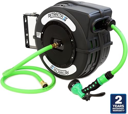 Miniatura 2 de Macnaught Carrete de manguera de jardín retráctil serie C1, carrete de manguera de agua de 40 pies, manguera retráctil resistente con soporte de