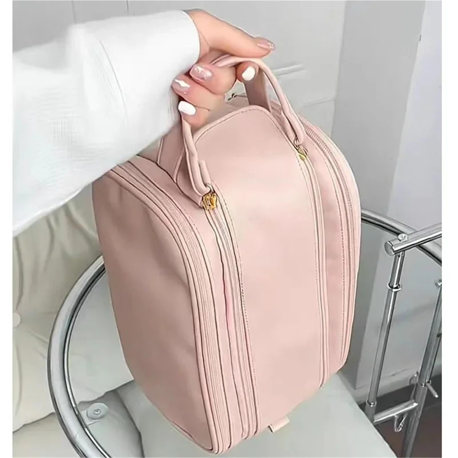 Reisetasche für Toilettenartikel Wasserdichte PU-Multifunktions-Kosmetiktasche, große Kapazität, tragbare Reise-Make-up-Tasche, Herren-Business, tragbare Kulturbeutel-Aufbewahrungstasche(Chocolate)