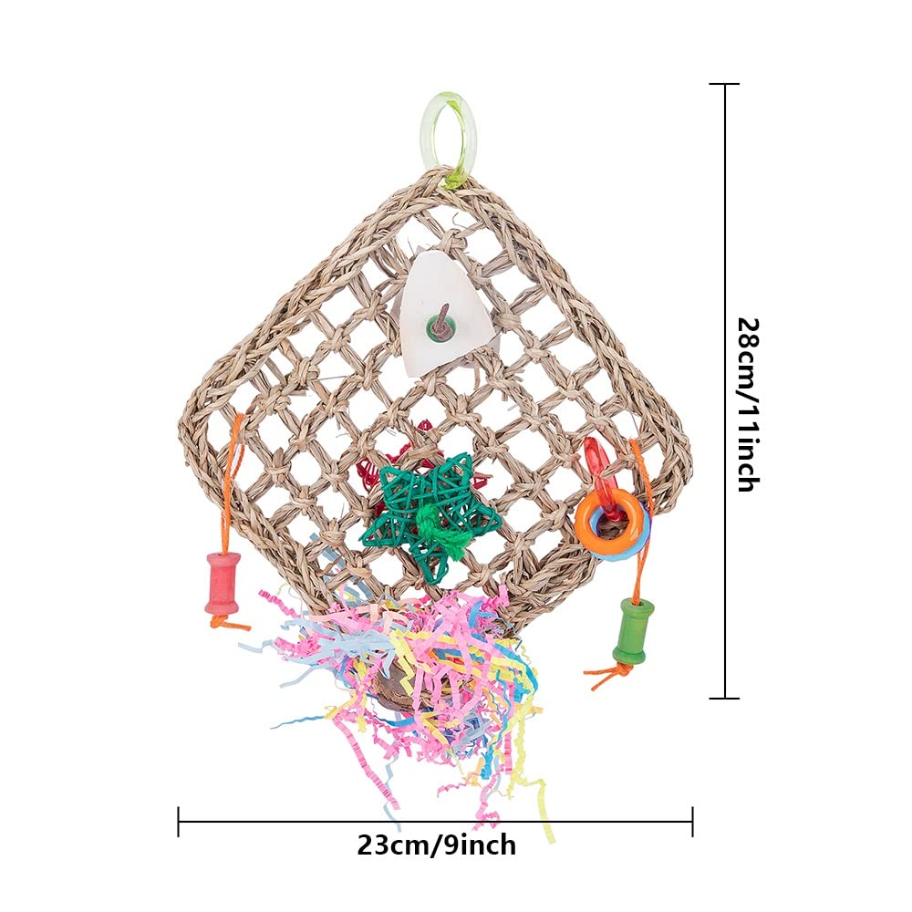 ArinkO Red de Escalada para pájaros con Cuerda Natural, Juguete con Hueso de Sepia para Loros, cacatúas y periquitos, Masticar, Entrenar, Columpio de Hamaca (Plata)