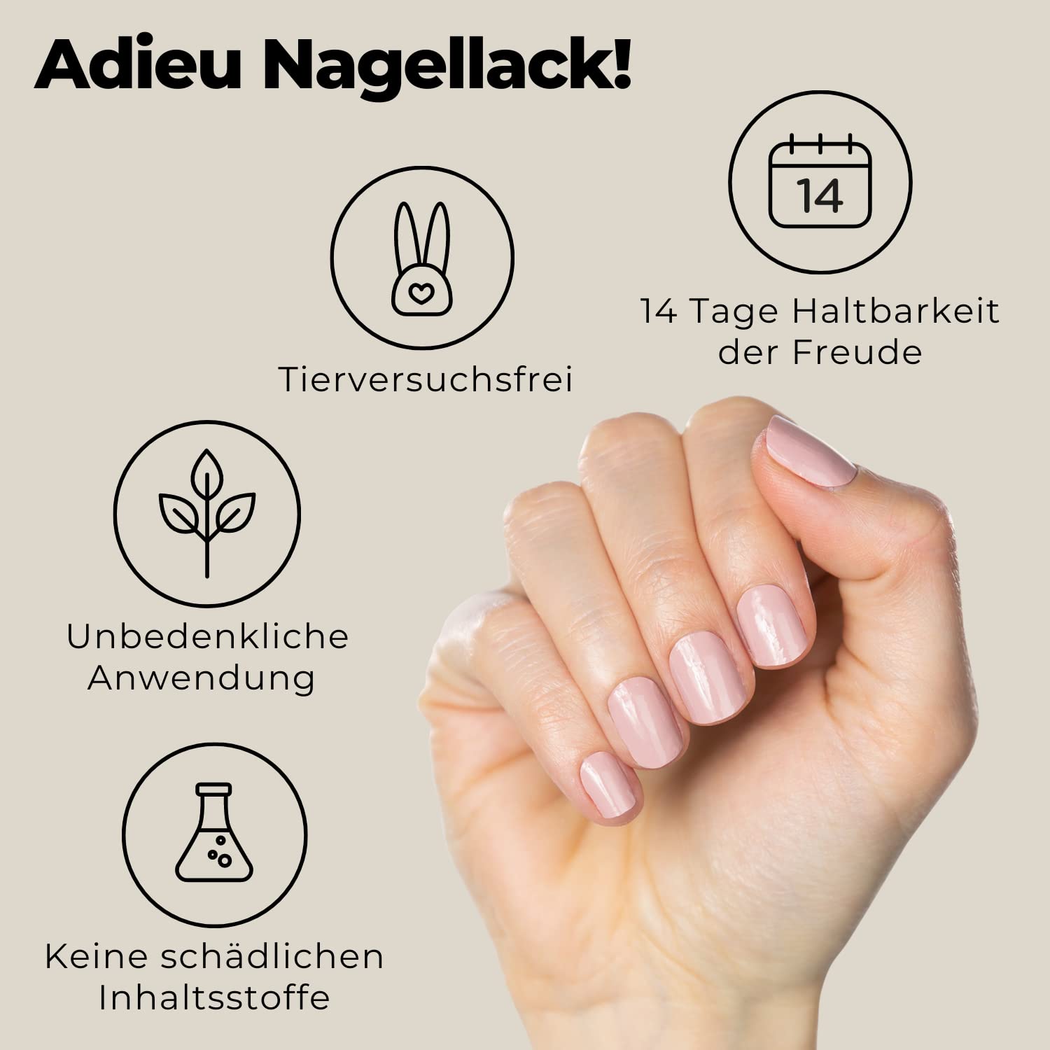 Miss Sophie Pellicola per unghie - "Sugar Babe", Tinta unita, Toni nudi, Nail Wraps -24 pellicole per unghie autoadesive ultrasottili a lunga durata