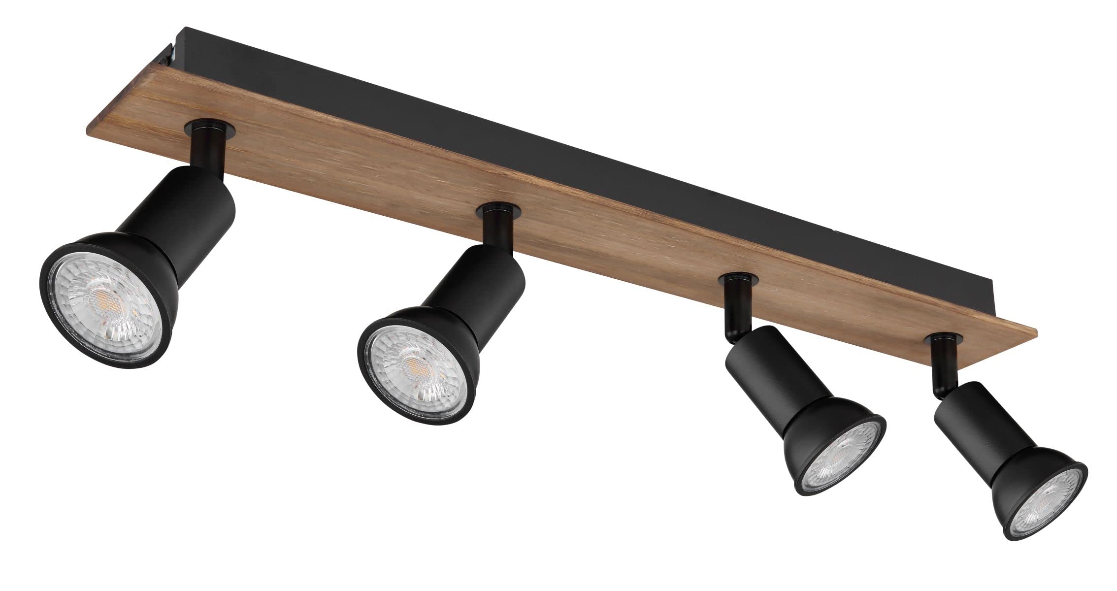 Deckenstrahler 4 Flammig Schwenkbar - Deckenleuchte mit 4 Spots Schwarz Holz Optik - Deckenlampe Wohnzimmer Modern - Strahler Küche Fassung GU10
